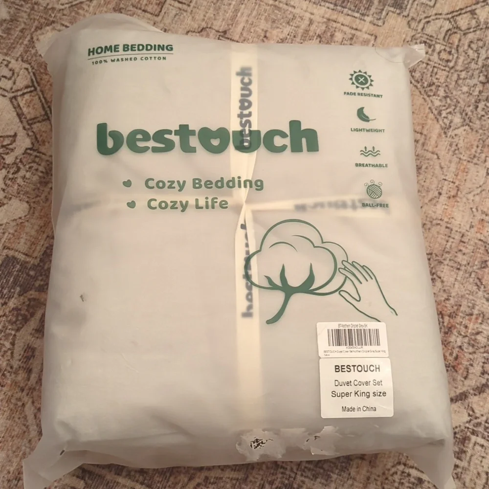 BESTOUCH Duvet Cover Set 100% Washed Cotton Linen Feel Super Soft Comfortable